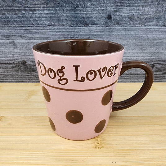 Dog Lover Coffee Mug Pink and Brown with Polka Dots Tea Cup by Petrageous