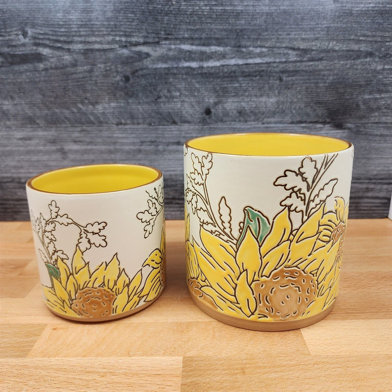 Load image into Gallery viewer, Gilded Sunflower Floral Canister Set by Blue Sky 4&quot; &amp; 5&quot; Embossed Kitchen Pots
