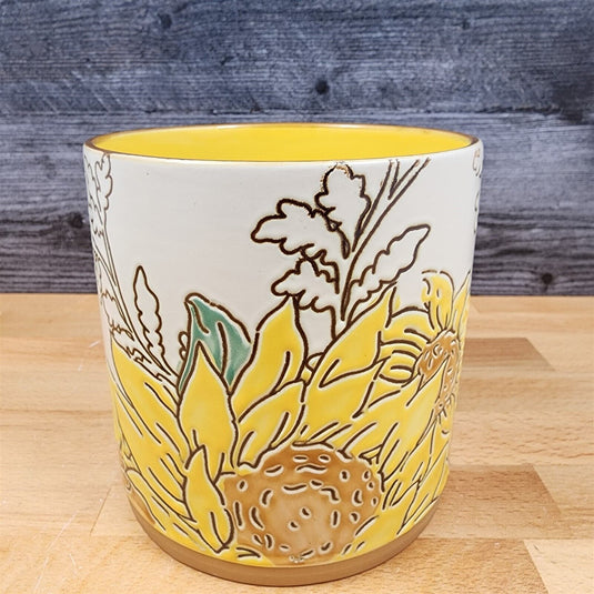Gilded Sunflower Floral Canister Set by Blue Sky 4" & 5" Embossed Kitchen Pots