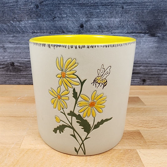 Spring Daisy Flower & Bee Canister Embossed Set by Blue Sky 4" & 5" Ceramic Pots
