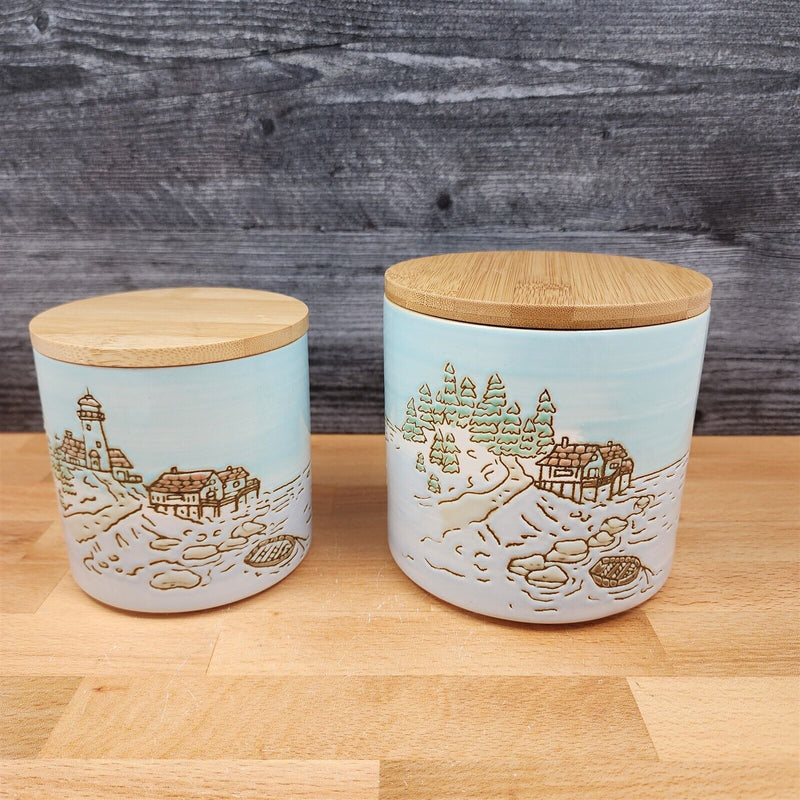 Load image into Gallery viewer, Sail Boat Coastal Canister Embossed Set by Blue Sky 4&quot; &amp; 5&quot; Kitchen Home Jars
