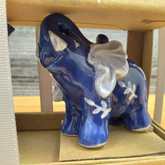 Floral Blue Elephants Salt Pepper Set Collectible by Blue Sky Clayworks