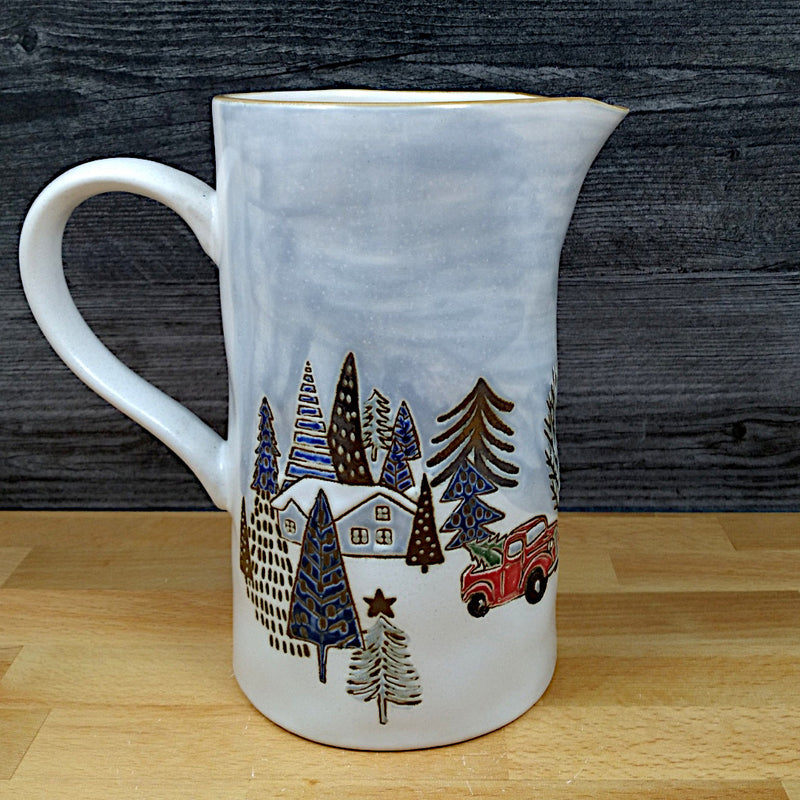 Load image into Gallery viewer, Holiday Christmas Pitcher Elk Ridge Winter Scene Decorative Home Deco Blue Sky
