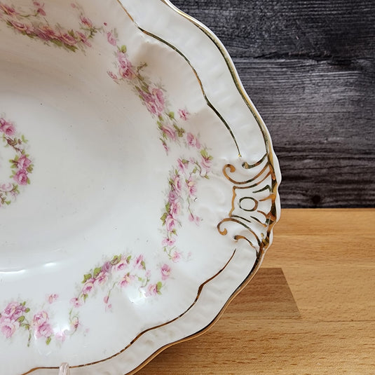 ZSC41 9" Oval Vegetable Bowl Scalloped, Pink Roses White by ZS & Co Scherzer
