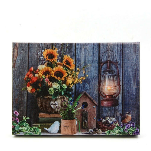 Sunflowers with Lantern LED Light Up Lighted Canvas Wall or Tabletop Picture Art