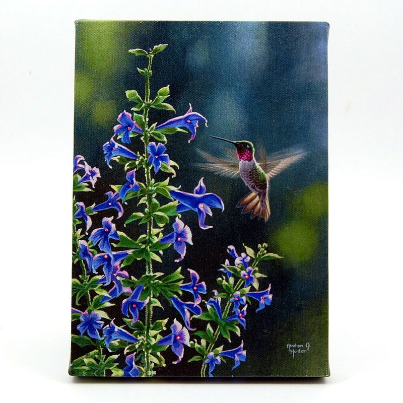 Load image into Gallery viewer, Hummingbird and Blue Flower LED Light Up Lighted Canvas Wall or Tabletop Picture
