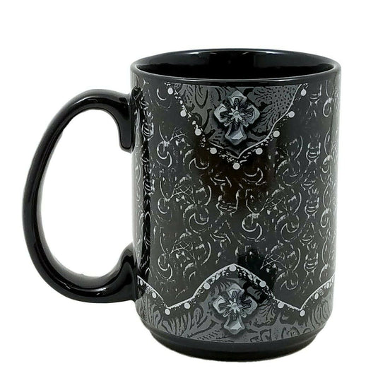 Western Moments Cowboy Cowgirl Coffee Mug Ceramic Tooled Cross Black 16oz New