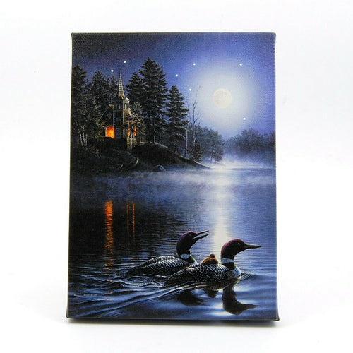 Moon Lit Ducks On Water LED Light Up Lighted Canvas Picture Wall or Tabletop Art