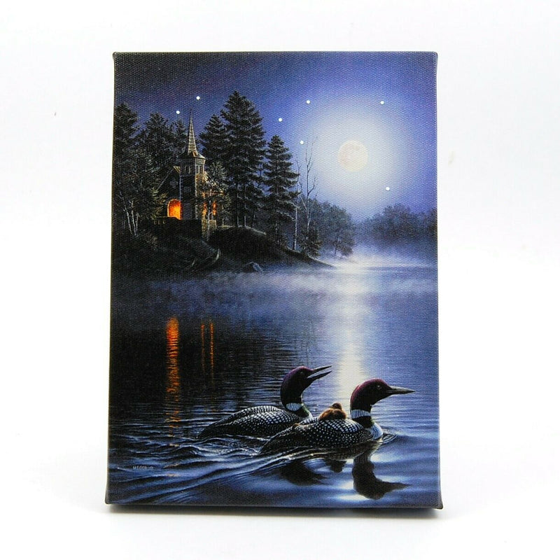 Load image into Gallery viewer, Moon Lit Ducks On Water LED Light Up Lighted Canvas Picture Wall or Tabletop Art
