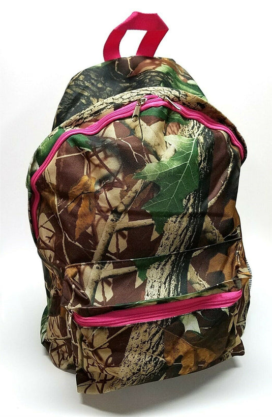Womens Girls School Large Multipurpose Backpack Natural Camo with Pink Trim