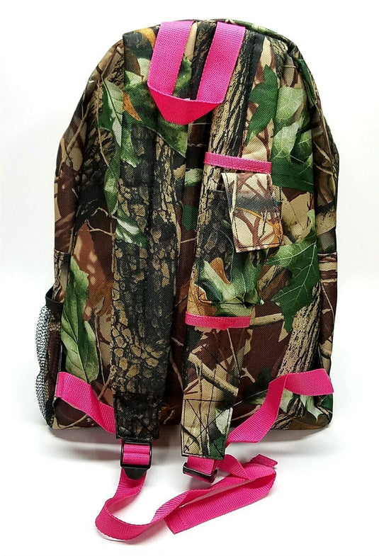 Womens Girls School Large Multipurpose Backpack Natural Camo with Pink Trim
