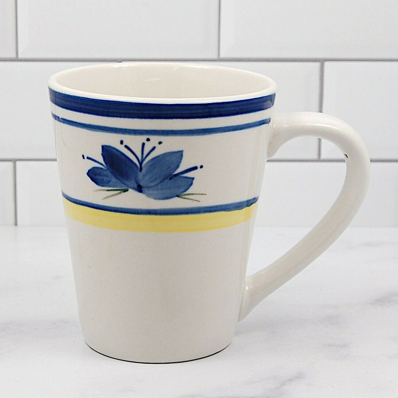 Load image into Gallery viewer, Montgomery Ward Tuscany Set of 4 Mugs Cups Blue Flowers Yellow Rim 10oz 300ml
