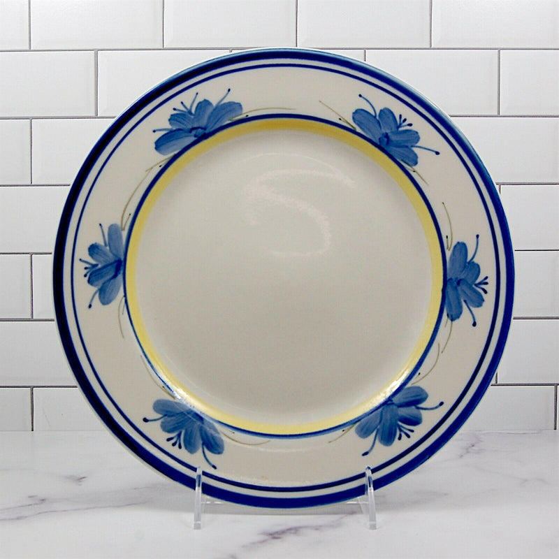 Load image into Gallery viewer, Montgomery Ward Tuscany Set of 3 Dinner Plate Blue Flowers Yellow Rim 10.5&quot; 27cm
