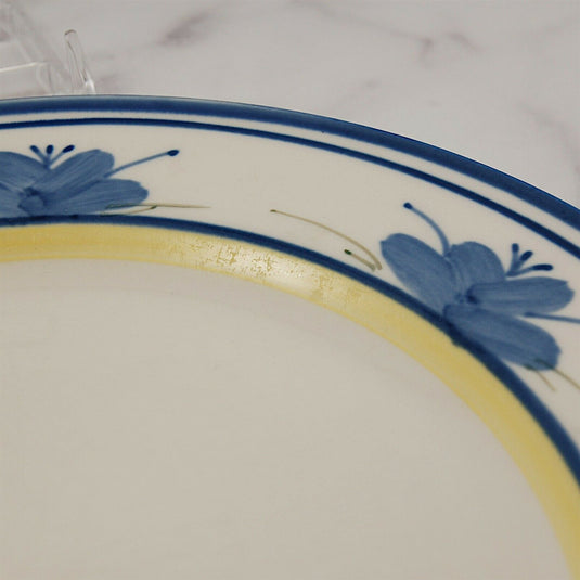 Montgomery Ward Tuscany Set of 3 Dinner Plate Blue Flowers Yellow Rim 10.5" 27cm