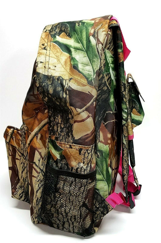 Womens Girls School Large Multipurpose Backpack Natural Camo with Pink Trim