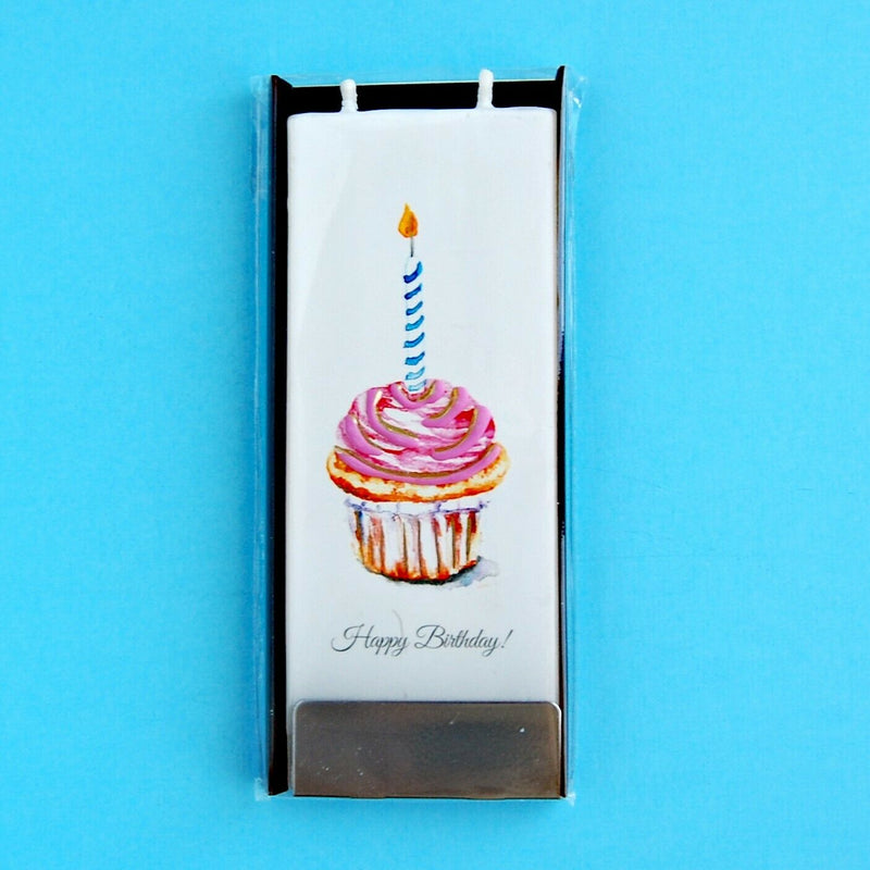 Load image into Gallery viewer, Happy Birthday Cupcake Flaytz Twin Wick Thin Flat Candle
