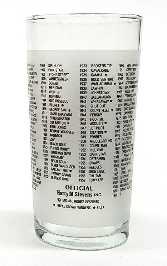 1990 115th Kentucky Derby Mint Julep Beverage Glass Winner was Unbridled