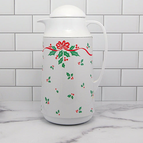 Corelle Corning Thermos Carafe Winter Red Holly Green Band Pitcher 9 1/2