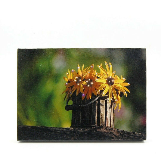 Bucket of Yellow Daisies LED Light Up Lighted Canvas Wall or Tabletop Picture