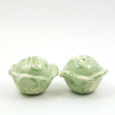 Vintage Green Cabbage Salt Pepper Shaker Set Ceramic Vegetable Garden Tableware