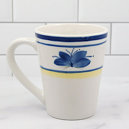 Montgomery Ward Tuscany Set of 4 Mugs Cups Blue Flowers Yellow Rim 10oz 300ml