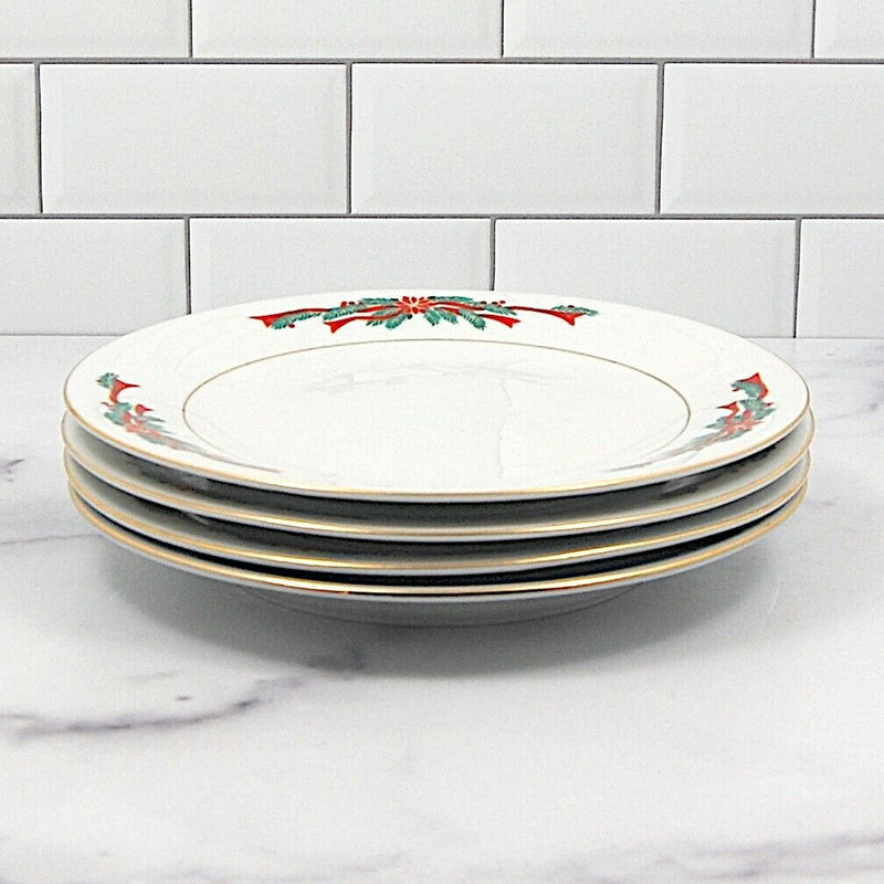 Load image into Gallery viewer, Fairfield Fine China Poinsettia Ribbon Set of 4 Salad or Dessert Plate 7.5" 19cm
