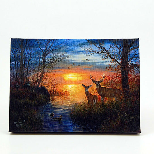 Deer by Water at Dawn LED Light Up Lighted Canvas Wall or Tabletop Picture Art