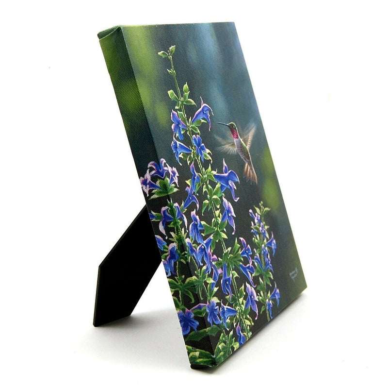 Load image into Gallery viewer, Hummingbird and Blue Flower LED Light Up Lighted Canvas Wall or Tabletop Picture
