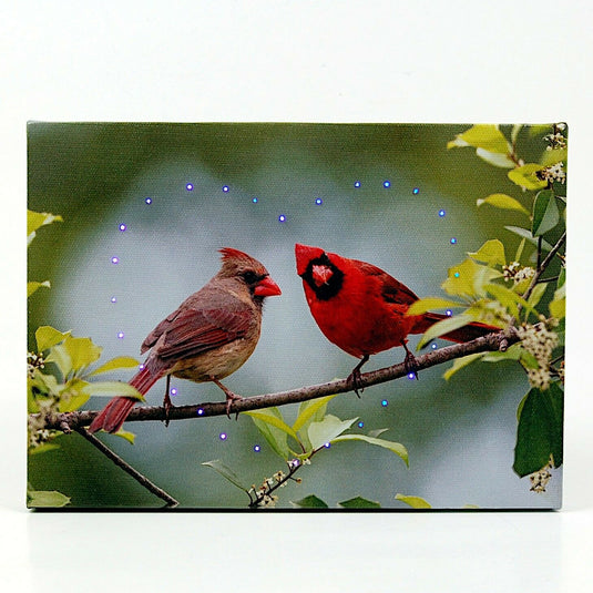 Cardinal Love Birds LED Light Up Lighted Canvas Wall or Tabletop Picture Art